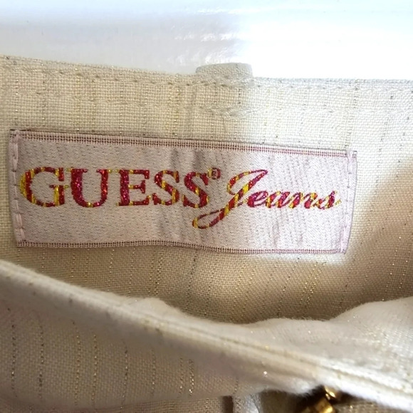 Guess Womens Linen Pants, Ivory/Gold, Wide‎ Leg Career Office 28 - Picture 4 of 10